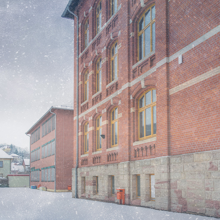 Commercial building in winter
