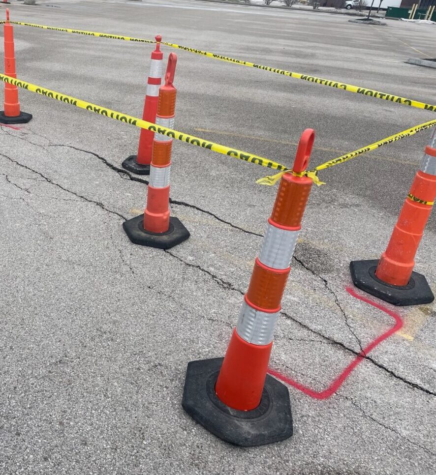 Fat Head's Brewery parking lot repair BEFORE