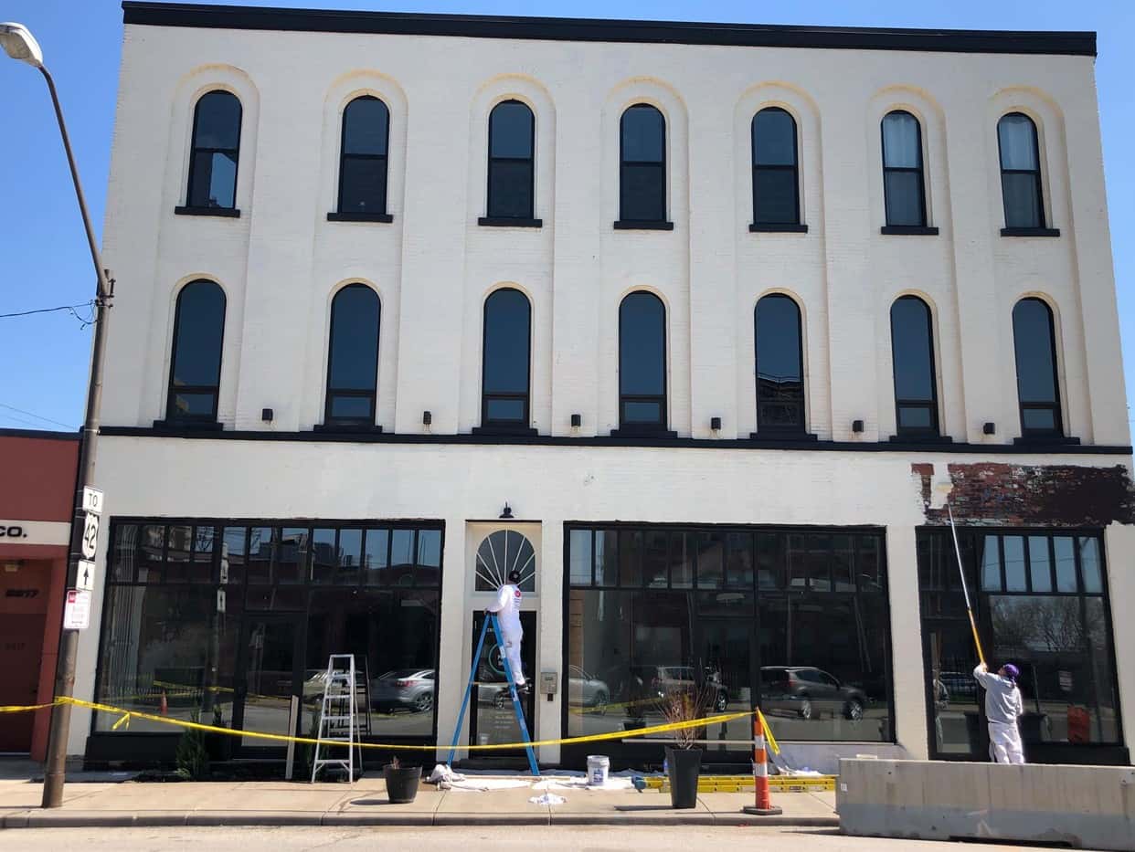 Southwest Companies sealing the exterior of a commercial building in Cleveland’s Hingetown neighborhood.